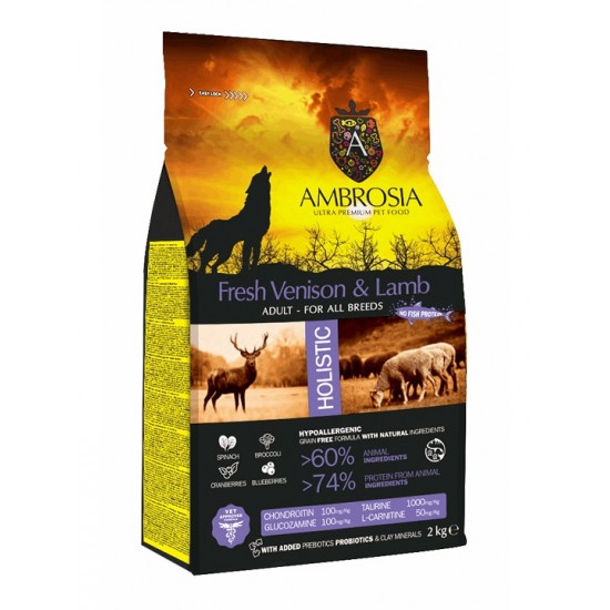 AMBROSIA Grain Free Adult Fresh Venison & Lamb 12Kg