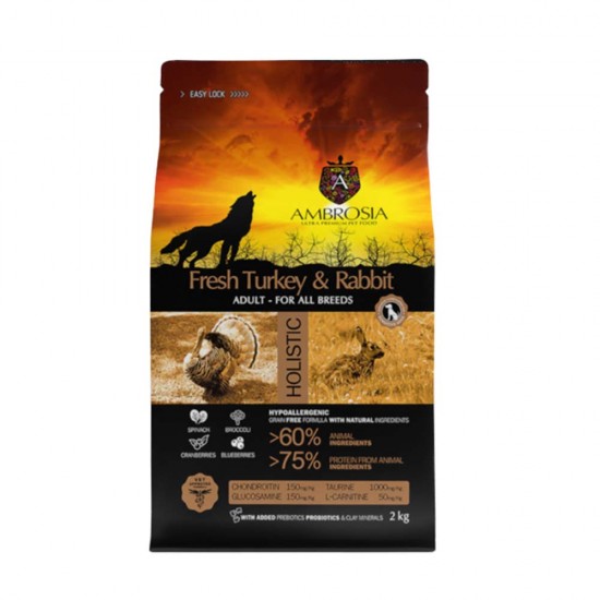 Ambrosia Grain Free Adult Sensitive Fresh Turkey & Rabbit 2kg