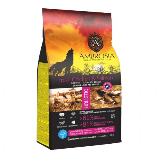 AMBROSIA Grain Free Puppy Large Chicken & Salmon 12Kg 