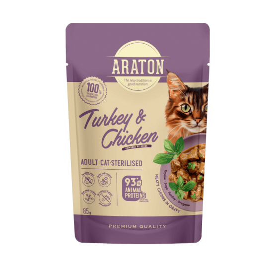 ARATON Pounch Cat Sterilised Turkey - Chicken 85gr