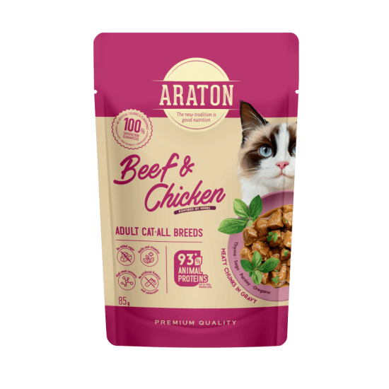 ARATON Pounch Cat Beef - Chicken 85gr