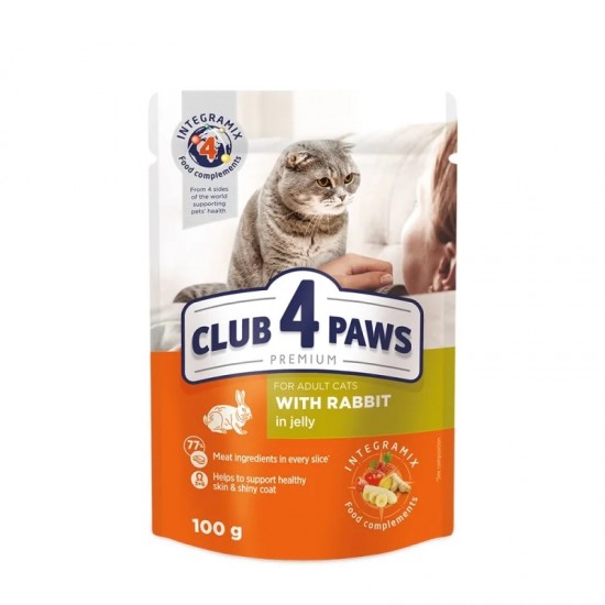 CLUB4PAWS - Adult Κουνέλι σε ζελέ 100gr