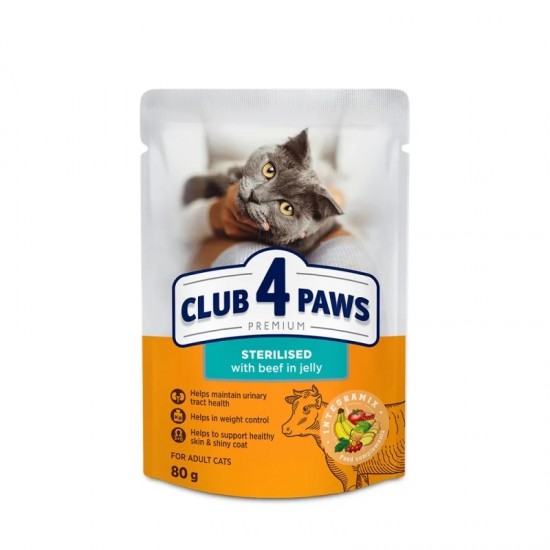 CLUB4PAWS - Adult Sterilised Beef σε ζελέ 80gr