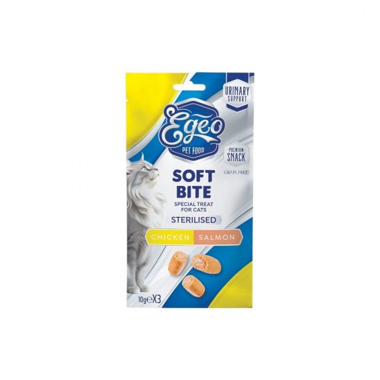 Egeo Soft Bites Sterilised Κοτόπουλο με Σολομό 3x10gr
