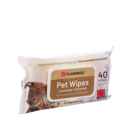 FLAMINGO PET WIPES LAVENDER 40PCS