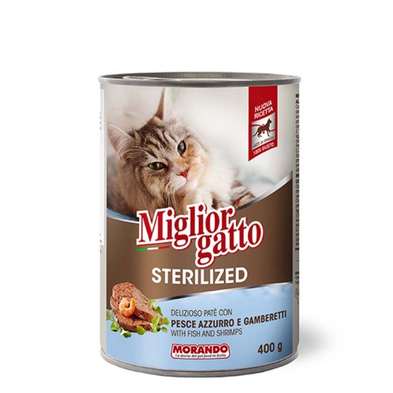 MIGLIOR GATTO STERILISED ΠΑΤΕ ΨΑΡΙ ΚΑΙ ΓΑΡΙΔΕΣ 400GR