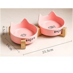 ΚΕΡΑΜΙΚΟ ΔΙΠΛΟ ΜΠΩΛ  ΓΑΤΑΣ ΜΕ ΞΥΛΙΝΗ ΒΑΣΗ ΡΟΖ 23,5CM 