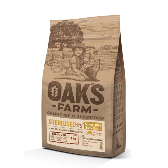 Oaks Farm Grain Free Cat Adult Sterilised Salmon-Krill 2kg