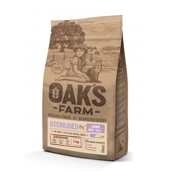 Oaks Farm Grain Free Cat Adult Sterilised Lamb 400gr