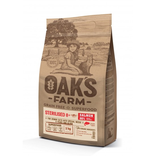 Oak’s Farm Grain Free Cat 8+ Sterilised Salmon 400gr