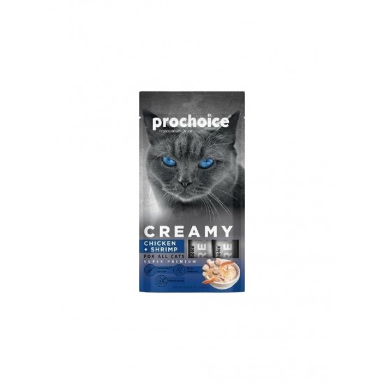 PROCHOICE CREAMY CHICKEN AND SHRIMPS LIQUID TREAT 4x15GR