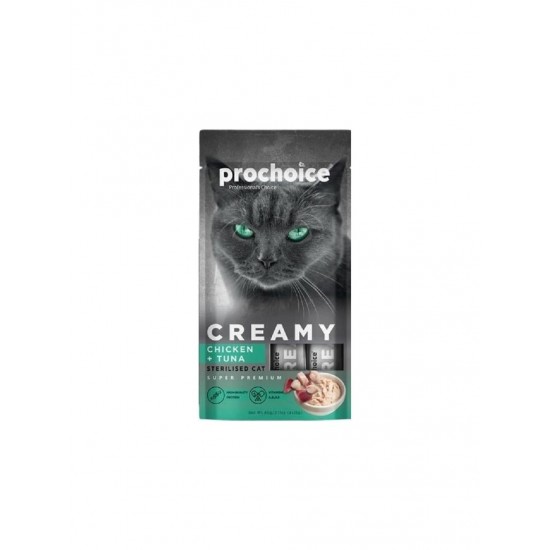 PROCHOICE CREAMY CHICKEN AND TUNA LIQUID TREAT FOR STERILISED CATS 4x15GR