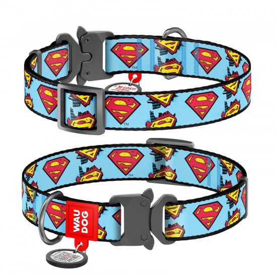 WD - Nylon dog collar with QR passport "SUPERMAN" METAL FASTEX 20MM X 24-40CM (0020-2006)