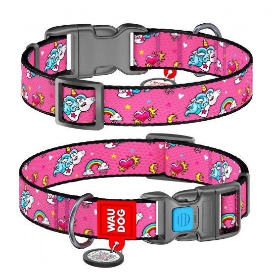 WD - Nylon dog collar with QR passport UNICORNS plastic 15mmx23-35mm (4757)