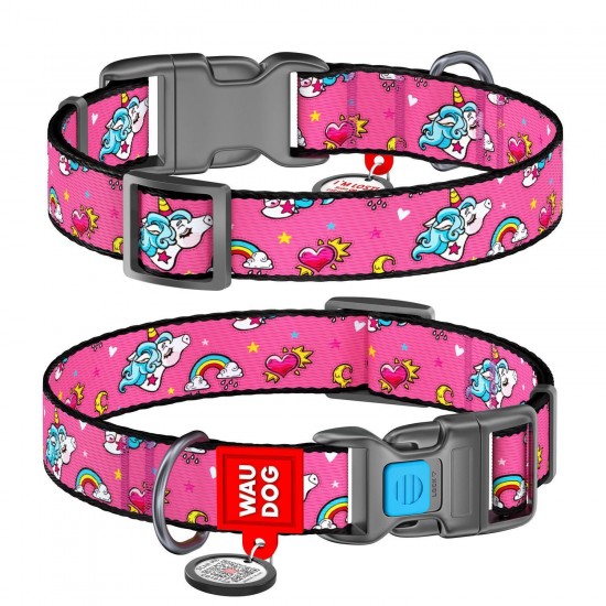 WD - Nylon dog collar with QR passport "UNICORNS" PLASTIC FASTEX 25MM X 31-49CM (4759)