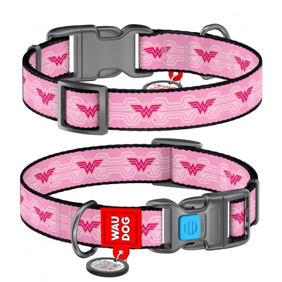 WD - Nylon dog collar with QR passport "WONDER WOMAN 1" plastic 15mmx23-35mm (0015-2015)