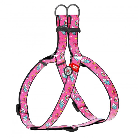 WD - Nylon dog harness  with QR passport UNICORNS 15mm x 40-55cm (5026)