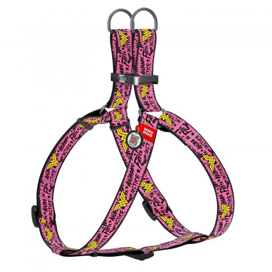 WD - Nylon dog harness  with QR passport "WONDER WOMAN" METAL FASTEX 20MM X 50-80CM (0720-2007)