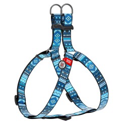 WD - Nylon dog harness  with QR passport ETNO BLUE 15mm x 40-55cm (4610)
