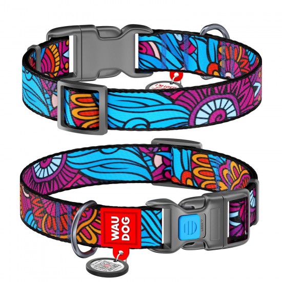 WD - Nylon dog collar with QR passport Summer  15mmx23-35mm (4586)