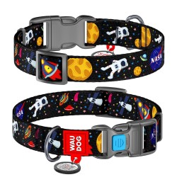 WD - Nylon dog collar with QR passport "NASA" PLASTIC FASTEX S: 15MM X 23-35CM (4738)