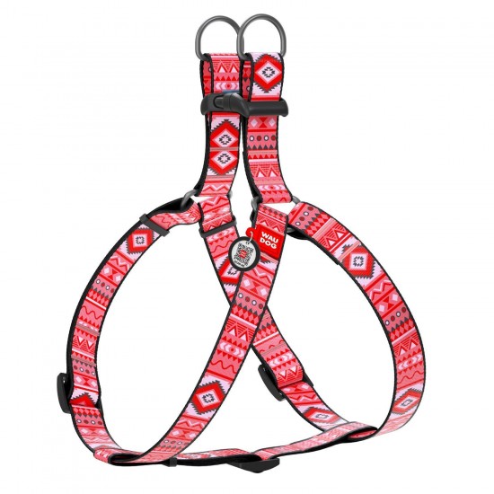 WD - Nylon dog harness ETNO RED with QR passport 15mm x 40-55cm (4628)