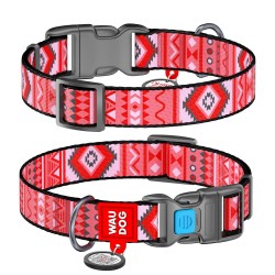 WD - Nylon dog collar with QR passport "ETNO RED" PLASTIC FASTEX 15MM X 23-35CM (4665)