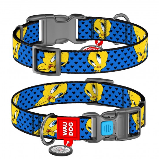 WD - Nylon dog collar with QR passport "LOONEY 4" PLASTIC FASTEX M: 20MM X 24-40CM (002-013880)